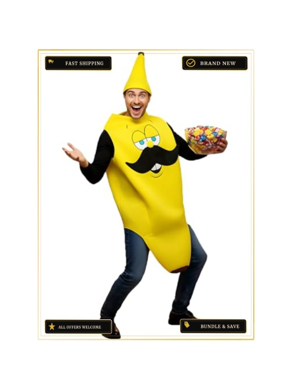 Adult Banana Costume One Size Bearded Sponge Onesie Halloween Cosplay Party
